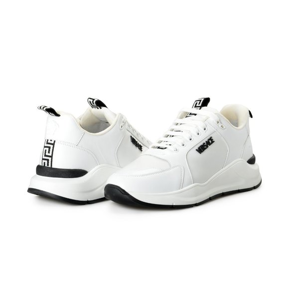 Versace Men's White Canvas Leather Logo Sneakers Shoes - Picture 8 of 8